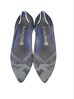 Rothy's Pointed Toe Knit Flats in Black/Gray Camouflage White Halo Sz W 8.5